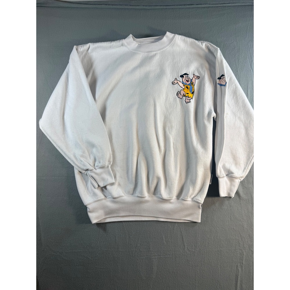 Vintage Studio Flintstones Fred Flintstone Embroidered White Sweatshirt Mens L